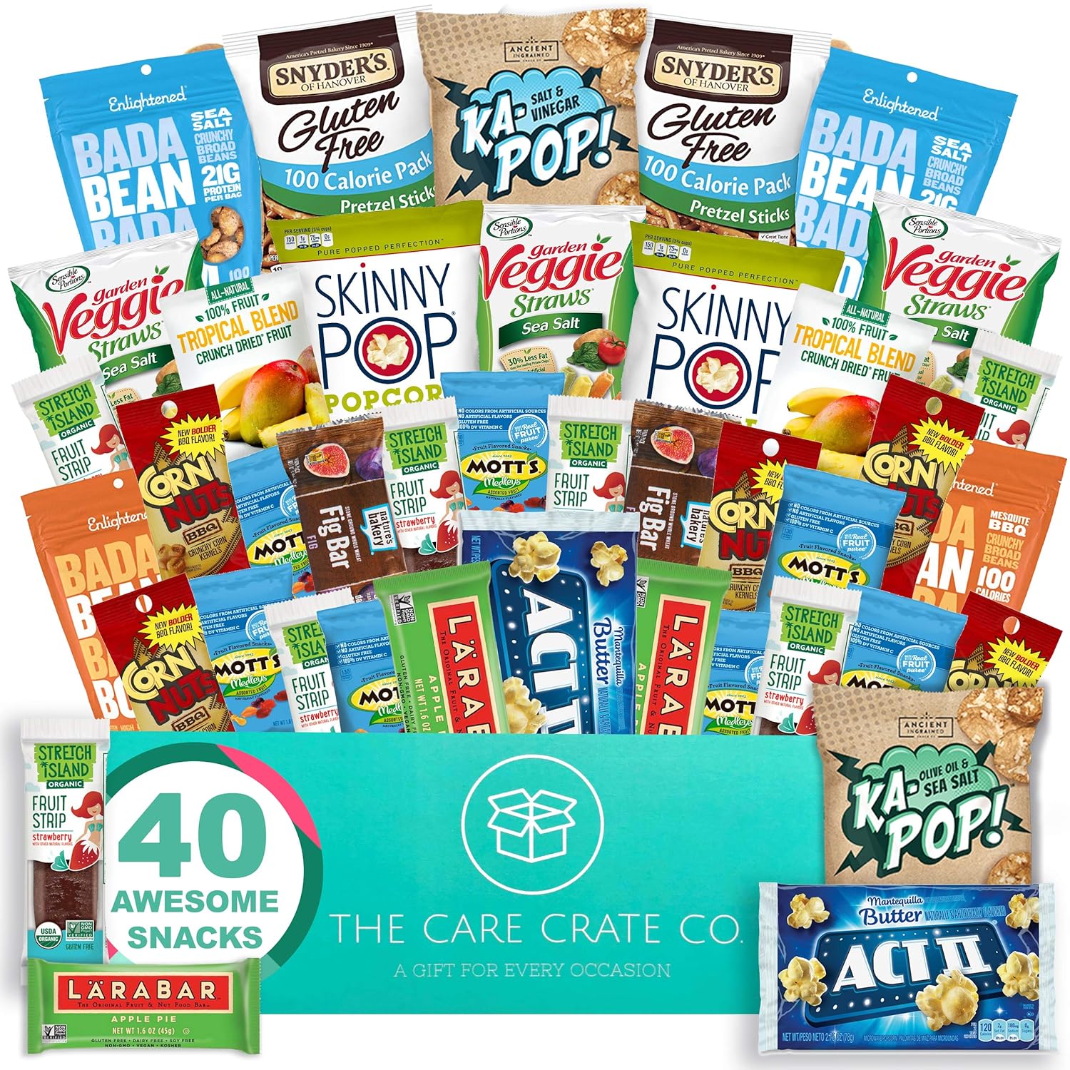 Care Crate Gluten Free Healthy Snacks Variety Pack - Low Carb, Vegan treats for Adults and Kids - Organic, Dairy Free, Keto and Paleo Options - Assorted 40 Pack Gift Box