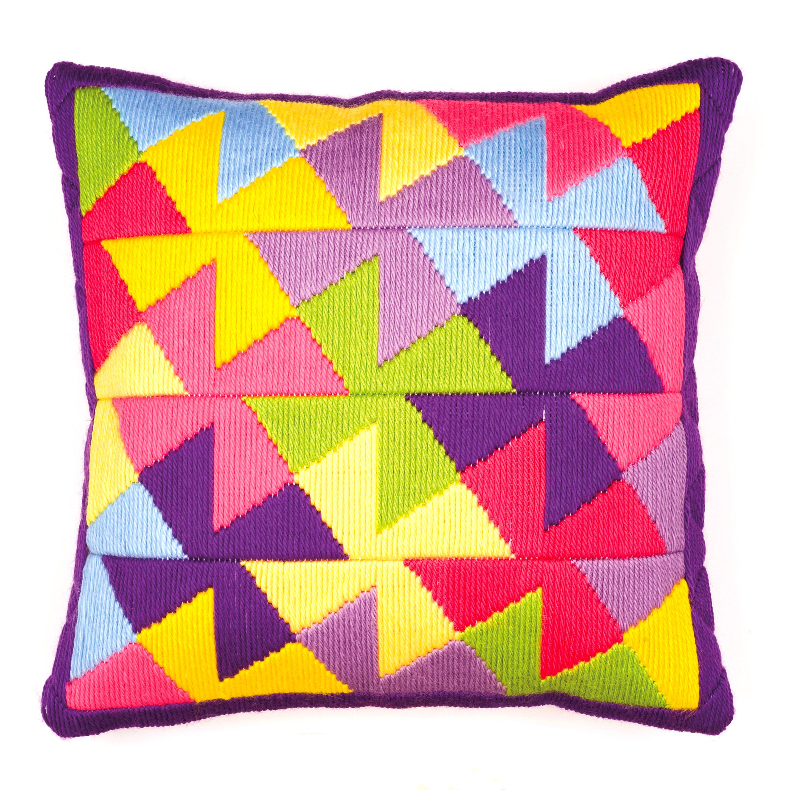 Vervaco Bold Printed Geometric Style Long Stitch Cushion Kit, Multi-Colour