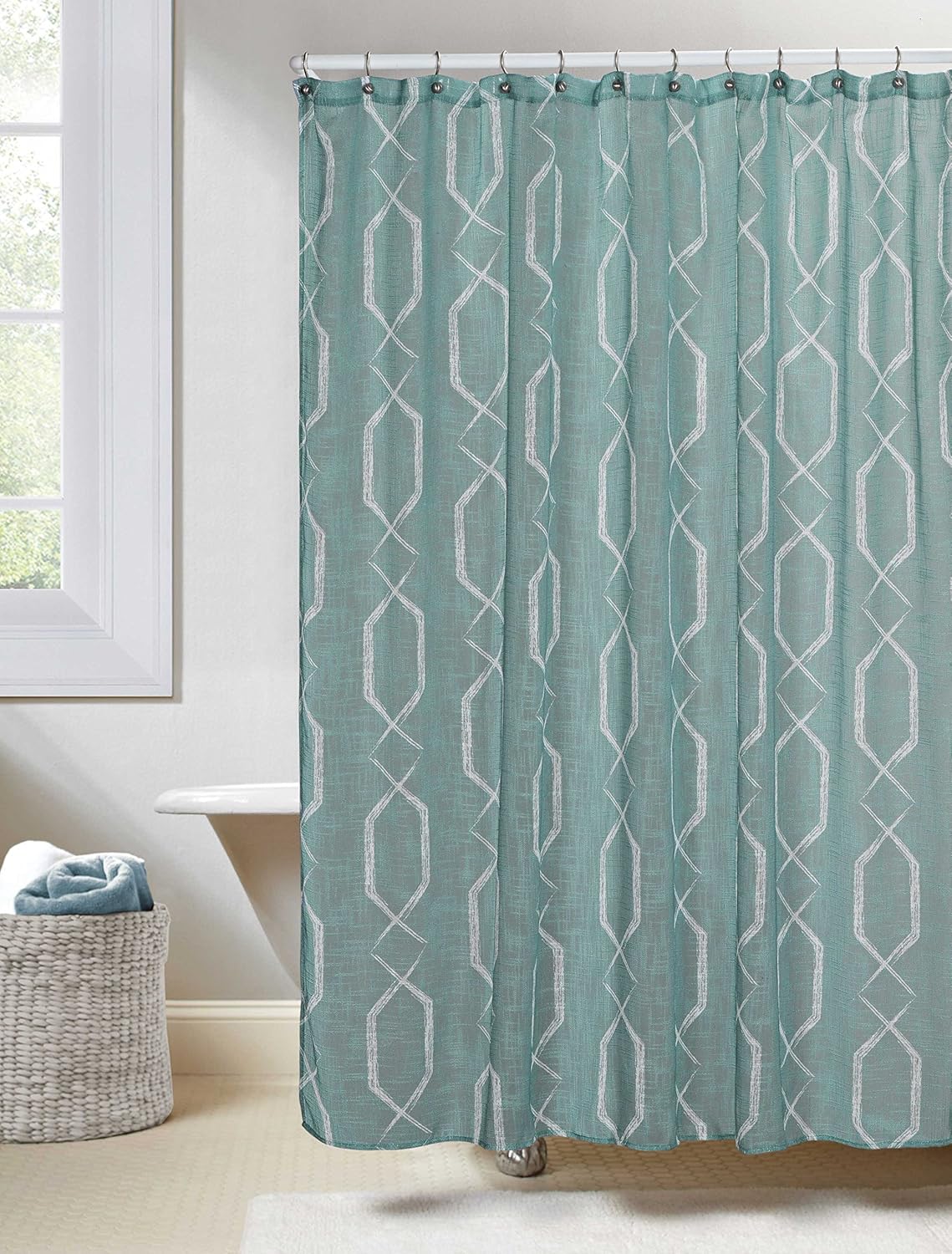 Amazon Com Linen Textured Sheer Fabric Shower Curtain White