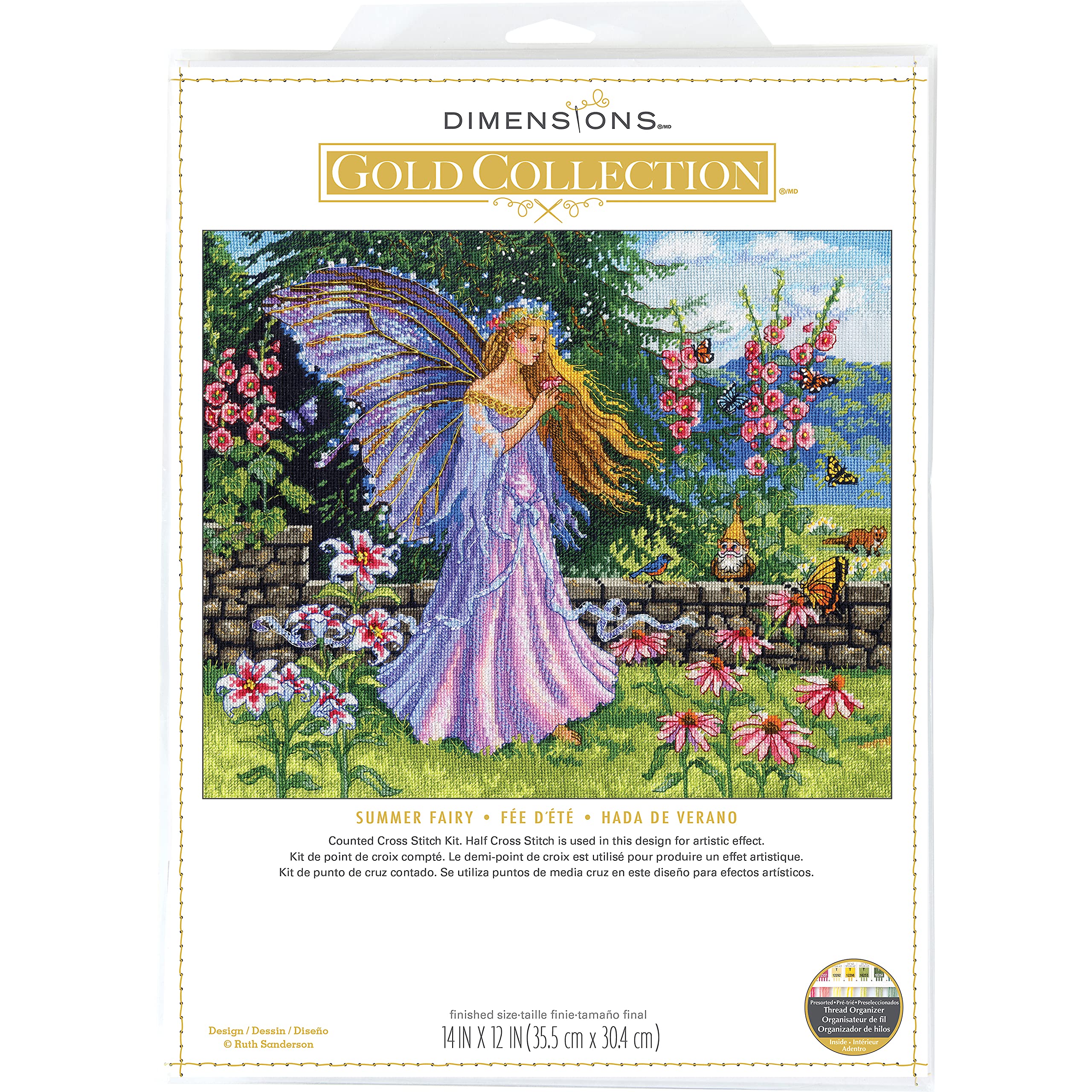 Dimensions 70-35410 Gold Collectiom Summer Fairy Counted Cross Stitch Kit, 14" x 12", 16 Cnt. Grey Aida, 6pcs