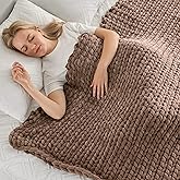 Maetoow Tighter Version Chenille Chunky Knit Blanket Throw (40×50 Inch), Handmade Warm & Cozy Blanket Couch, Bed, Home Decor, Soft Fleece Banket, Boho Thick Blankets and Giant Yarn Throws,Brown