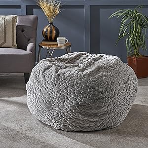 Christopher Knight Home 304247 Laraine Furry Glam Grey Pebble Pattern Faux Fur 3 Ft. Bean Bag