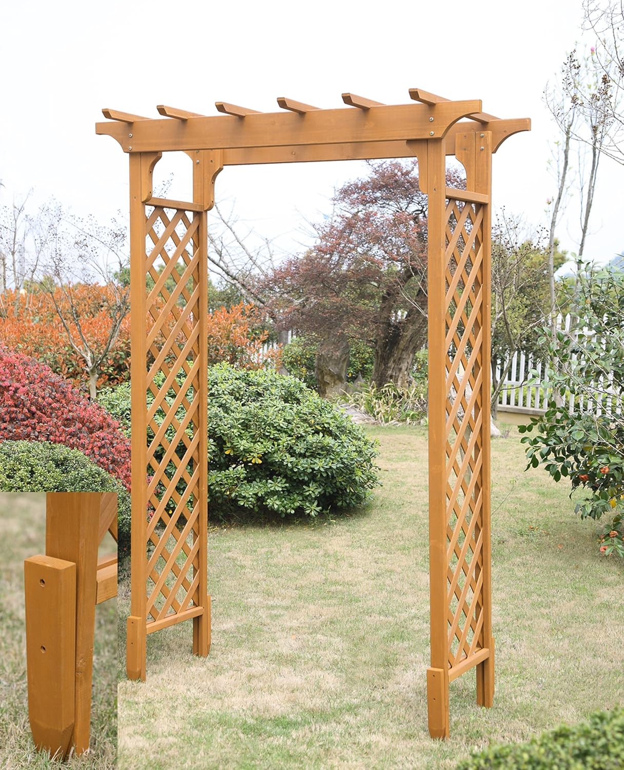arched garden shade pergola on Amazon Com Convenience Concepts Deluxe Garden Arbor Light Oak Furniture Decor