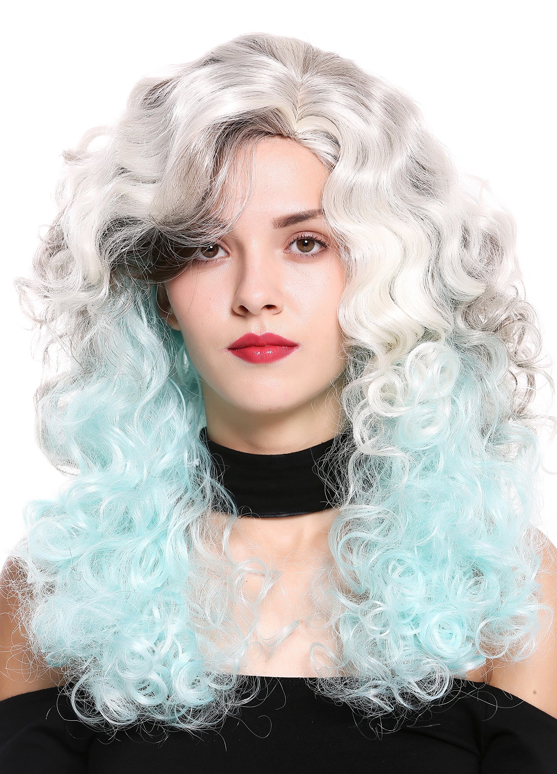WIG ME UP - 1355AB-8+60+L-BLUE Quality women's wig lady long voluminous side parting curls pomp Drag Queen diva brown blonde blue