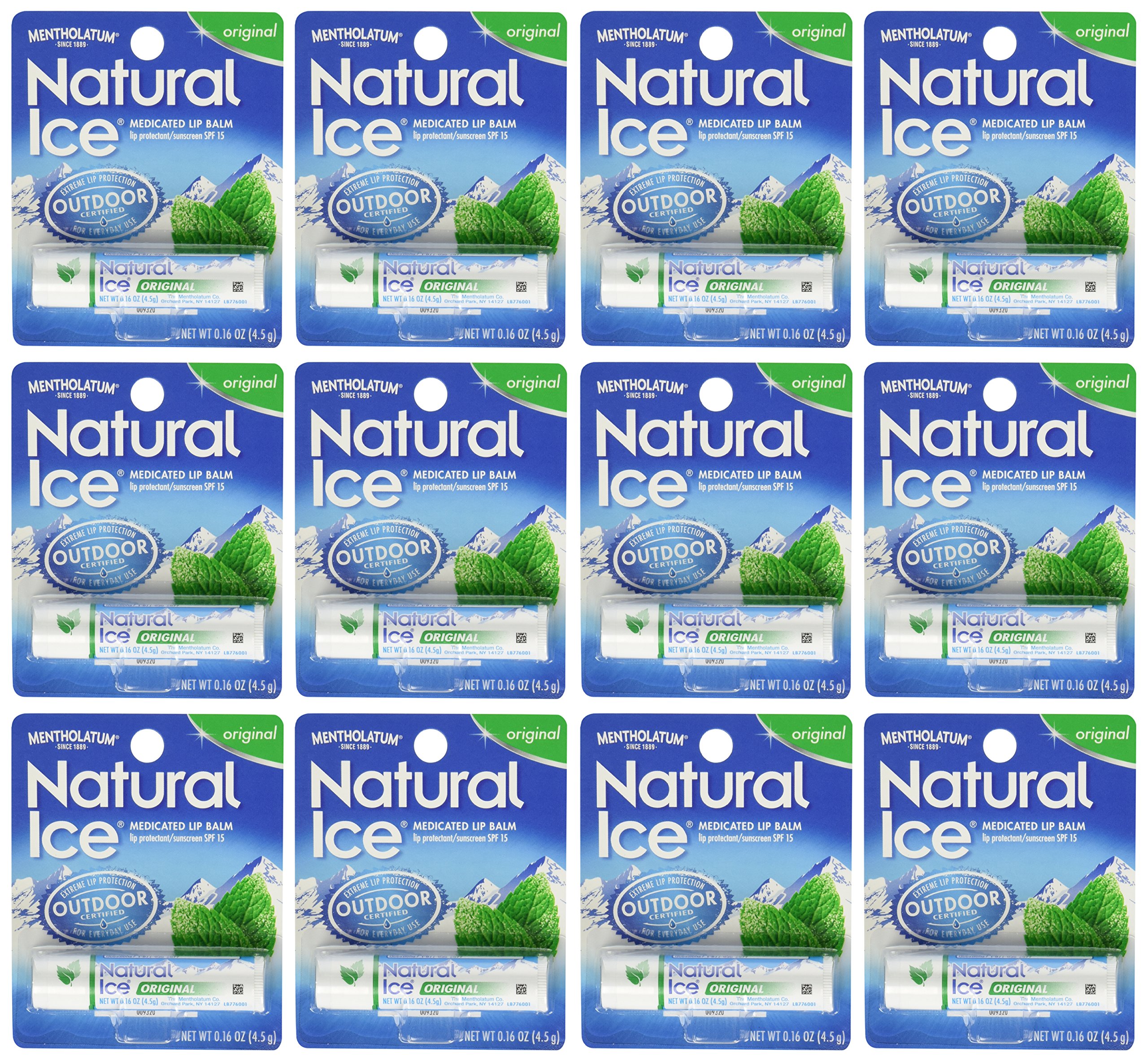 Mentholatum Natural Ice Medicated Lip Protectant Sunscreen, 12 Count