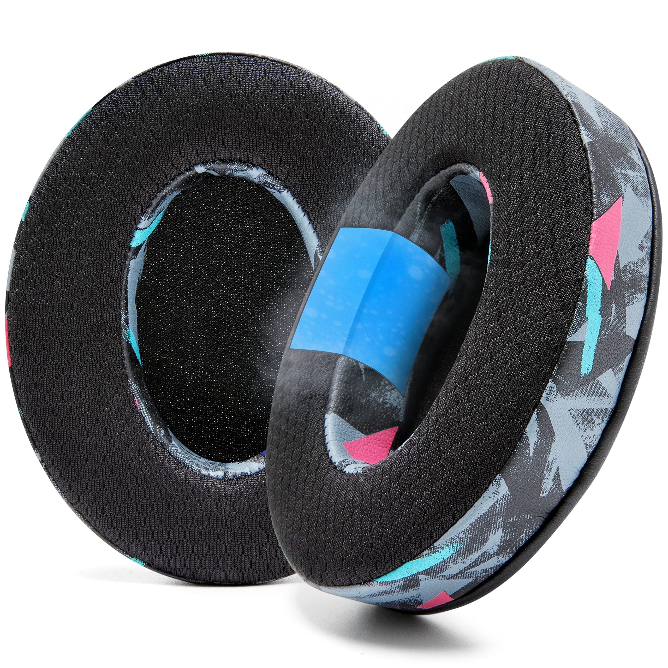 WC FreeZe Hybrid Fabric Cooling Gel Replacement Earpads for ATH M50X - Compatible with ATH M40X / M50XBT / HyperX Cloud 1 & 2 / SteelSeries Arctis 3/5 / 7 / 9X & Pro/Stealth 600 & More | 90s Black — image 1