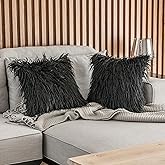 Kevin Textile Pack of 2 Decorative New Luxury Series Style Black Faux Fur Throw Pillow Case Cushion Cover for Sofa Bedroom Car 18 x 18 Inch 45 x 45 cm