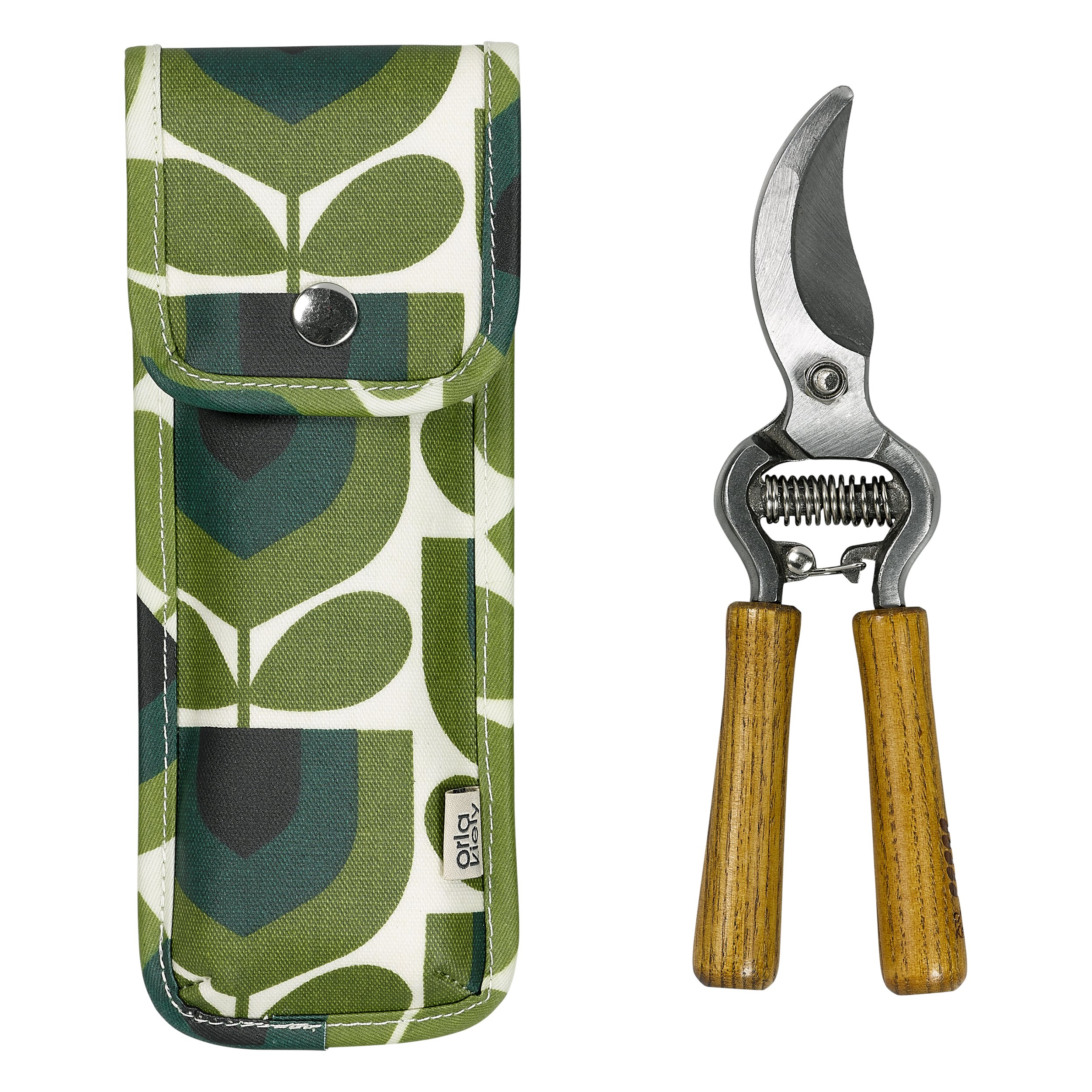 Orla Kiely | Striped Tulip Pruners in a Pouch | Green | Pine Wood Handles