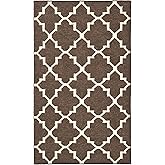 SAFAVIEH Dhurries Collection 3' x 5' Brown / Ivory DHU554C Handmade Flatweave Premium Wool Area Rug