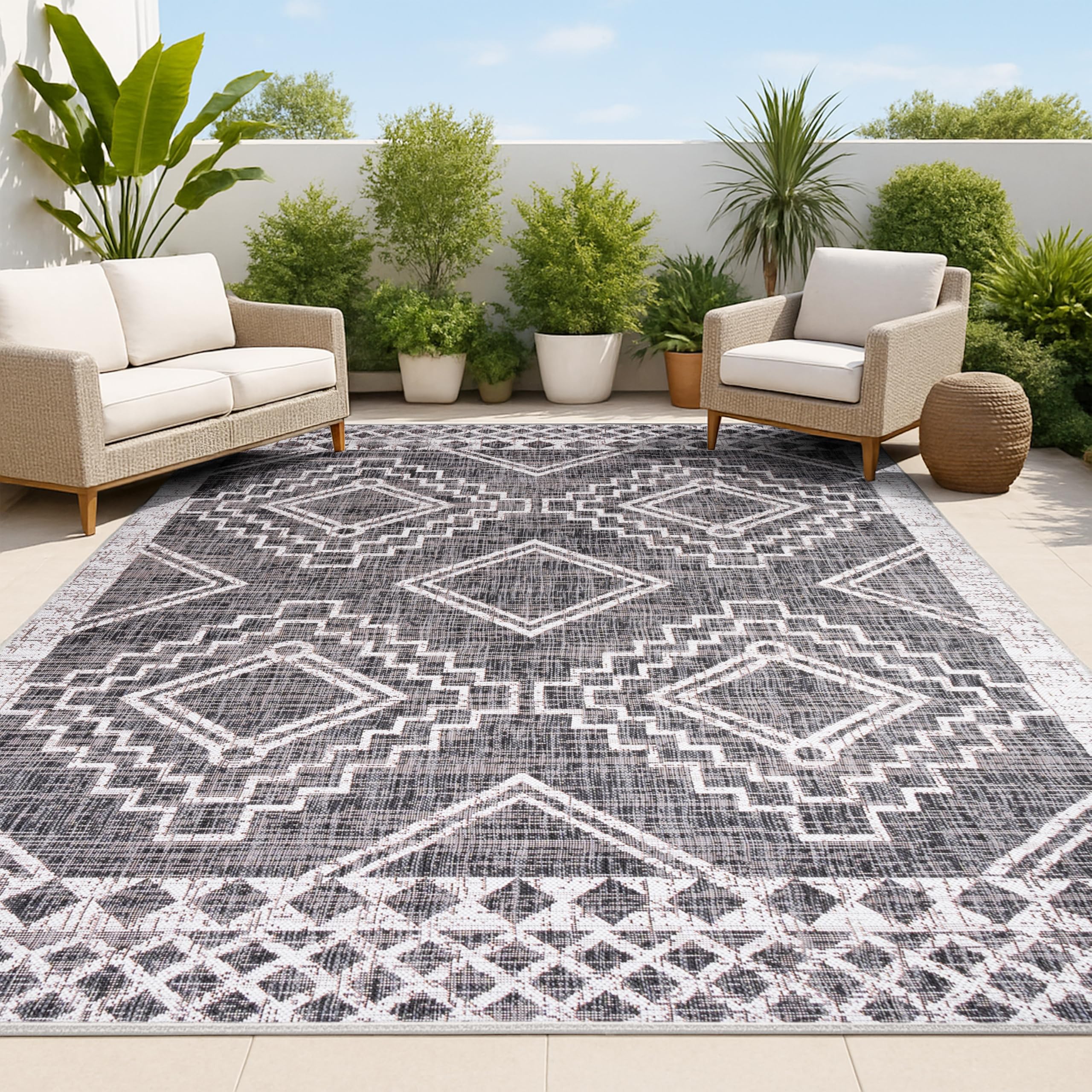 Photo 1 of ****Different from pic*****JONATHAN Y Diamond Tribal Medallion Indoor Outdoor Area Rug 8X10 Black/Ivory, Marokko for Backyard, Patio, Porch, Easy-Cleaning, High Traffic, Pet-Friendly, Non-Shedding (SMB127F-8)