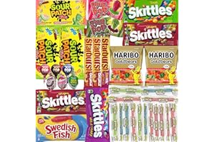 Candy Care Package, Gift Box & Gift Basket - 30 Sweet and Sour Treats Peanut & Tree Nut Free Skittles, Sour Patch, Starburst, & More by Stuff Your Sack