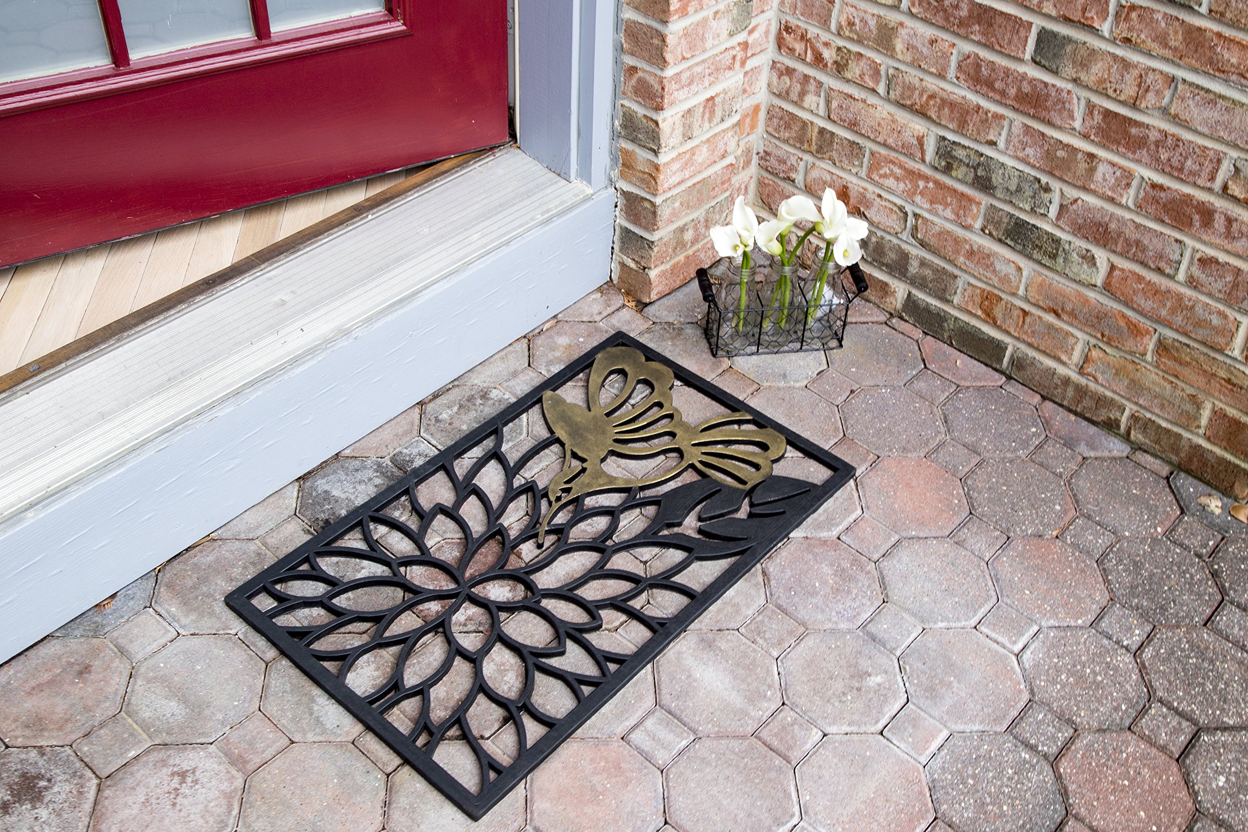 Entryways Hummingbird Recycled Rubber and Natural Latex Doormat, 18" X