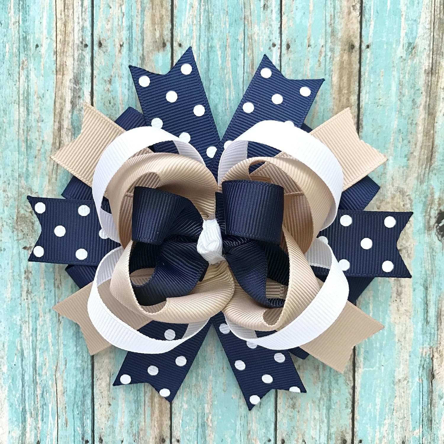 Amazon Com School Uniform Khaki Tan Navy White Hair Bow Handmade