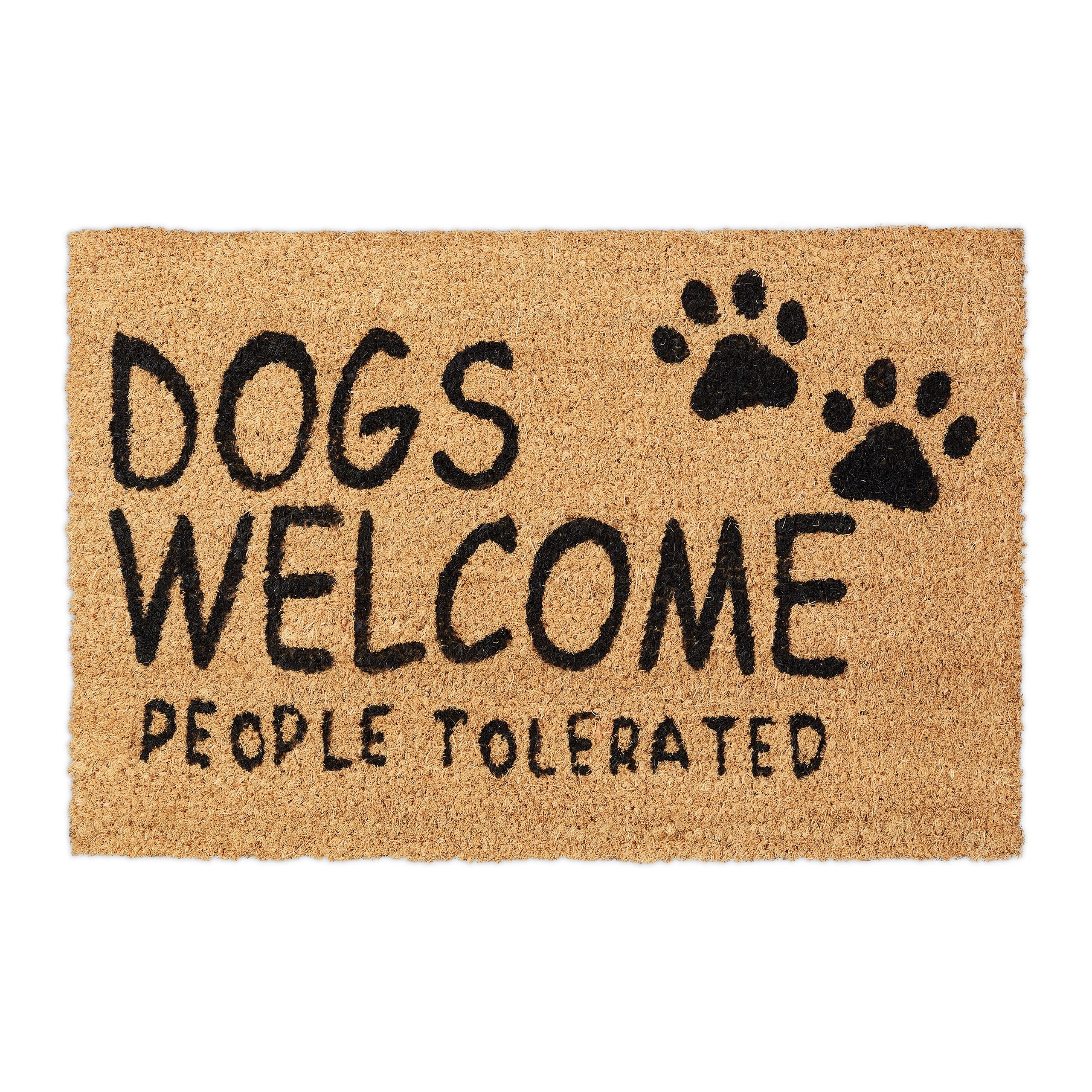 Relaxdays Dogs Welcome Doormat Rubber, 40 x 60 cm, Door Mat Inside & Outside, Non-Slip, Natural Coir, Coco
