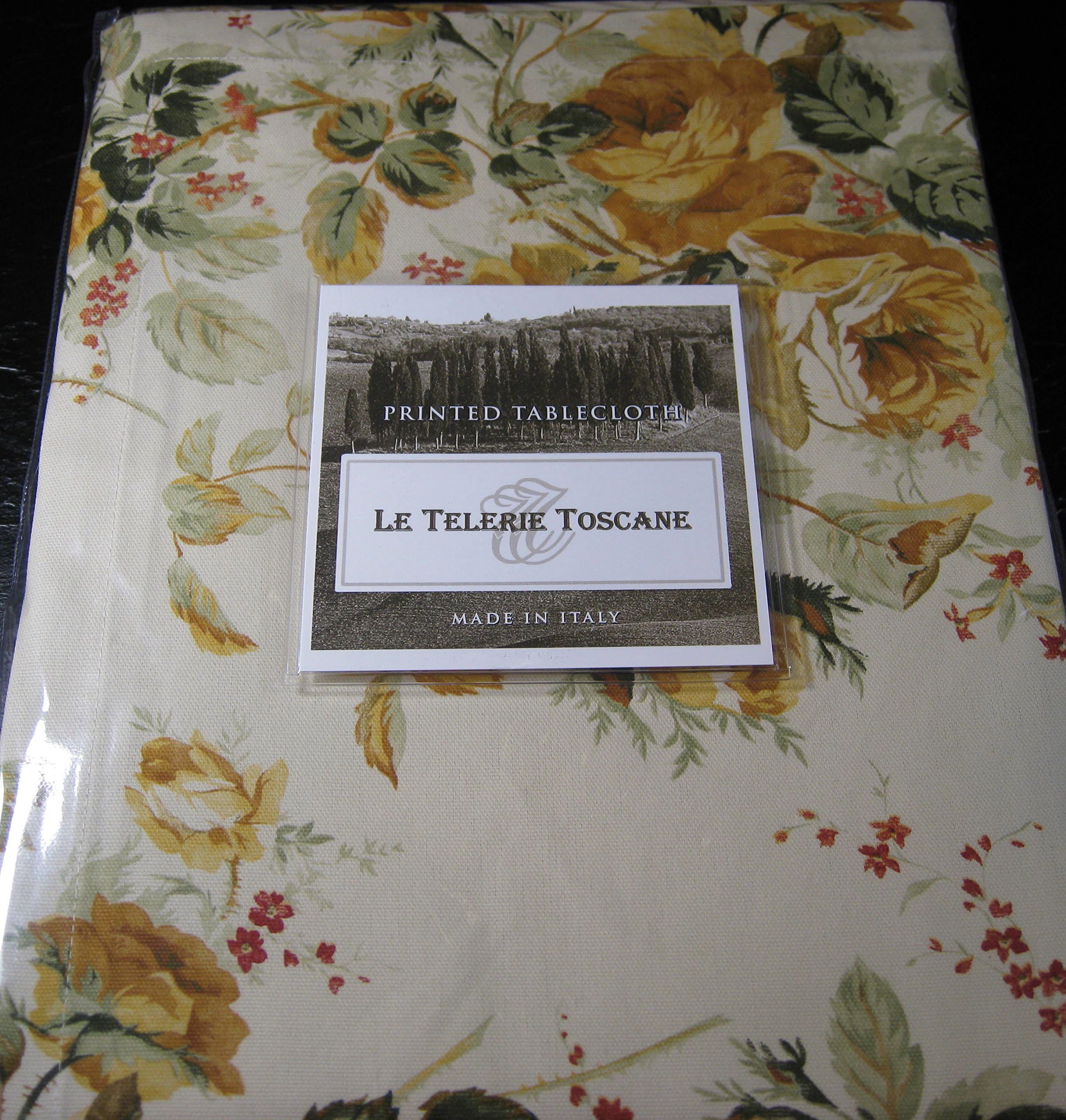 Le Telerie Toscane Floral Printed Tablecloth- 100% Cotton- 66" X 90" Oblong-Made in Italy