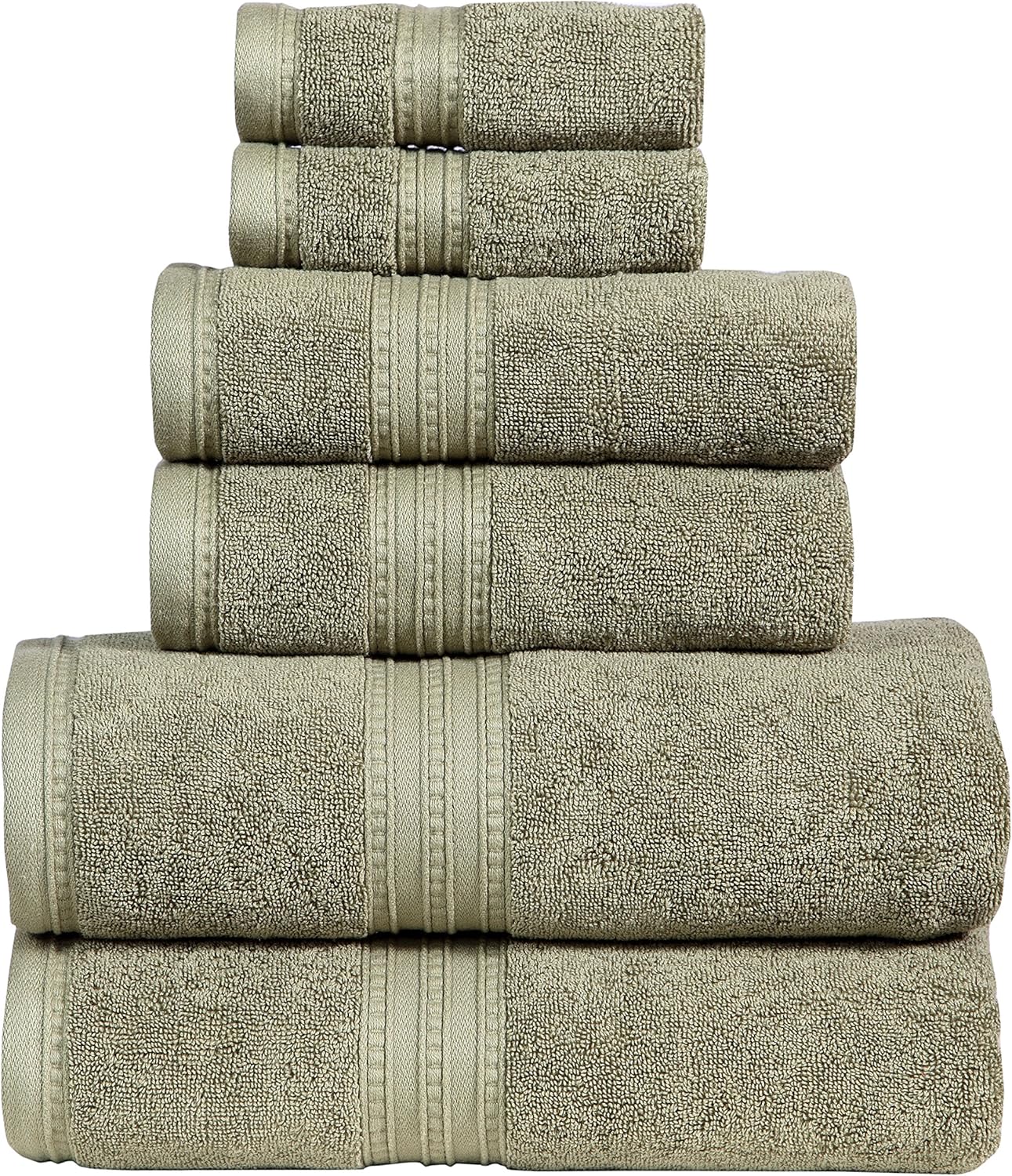 DREAM CASTLE 650 GSM 100 Cotton 6 Piece Bath Towel Set,Sage Color,Hotel & spa Towel