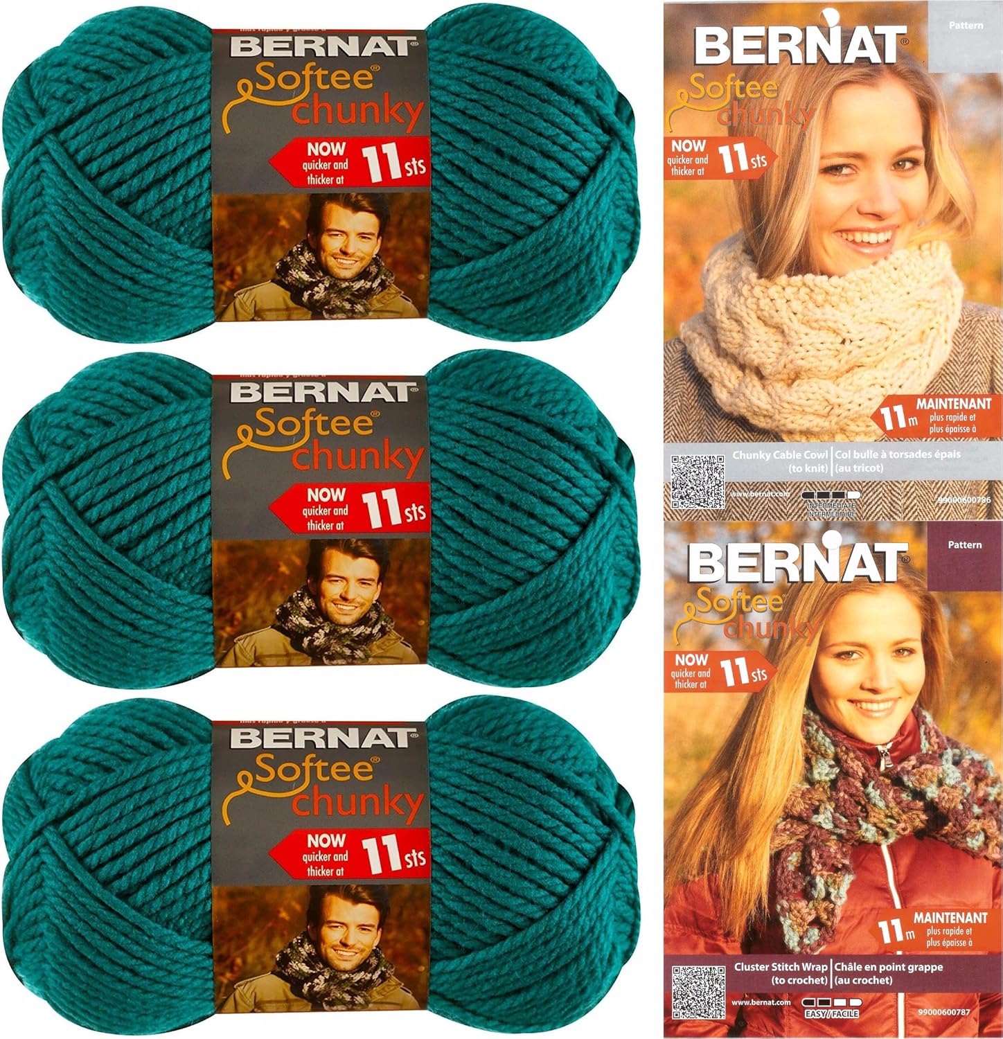 Amazon Com Bernat Softee Chunky Yarn Bundle Super Bulky 6 3 Skeins Emerald 28200