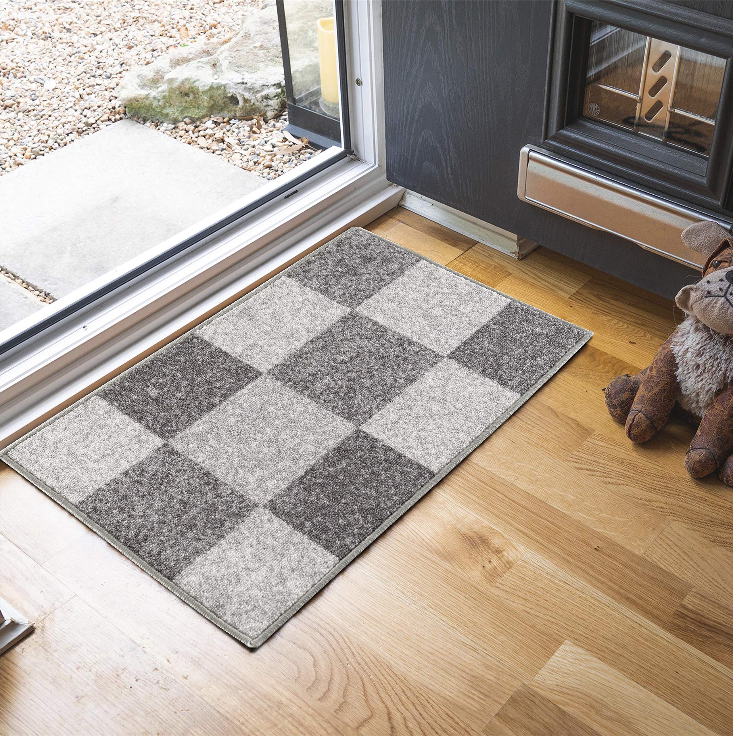 Washable Door Mat Kitchen Mats Non Slip Geometrical Design Hall Runner- Indoor Door Mat - Hallway-Passage Corridor Doormats - Floor Mat Grey-square 50x80 cm