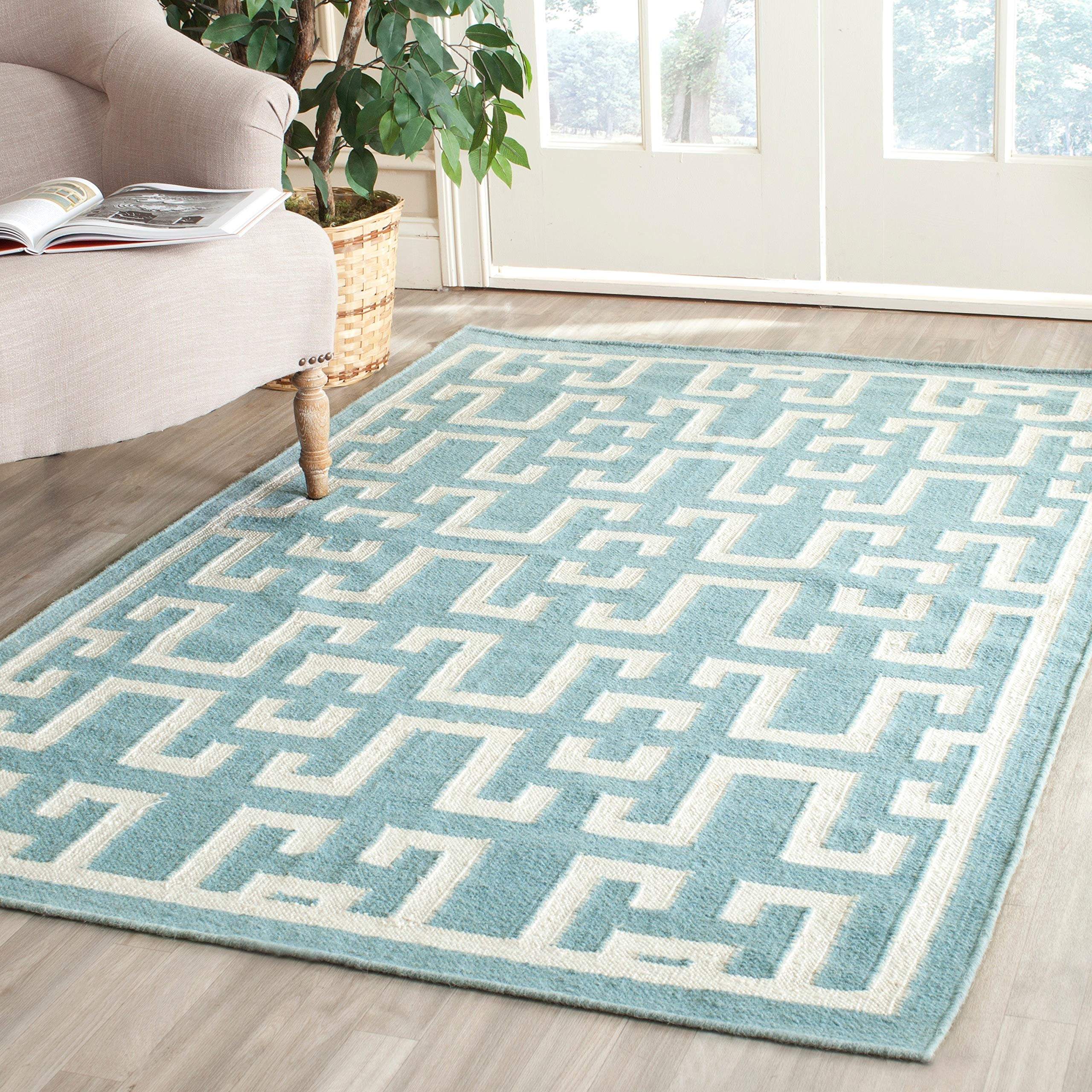 Safavieh Contemporary Indoor Flatweave Rectangle Area Rug, Dhurrie Collection, DHU621, in Seafoam / Ivory, 91 X 152 cm for Living Room, Bedroom or Any Indoor Space