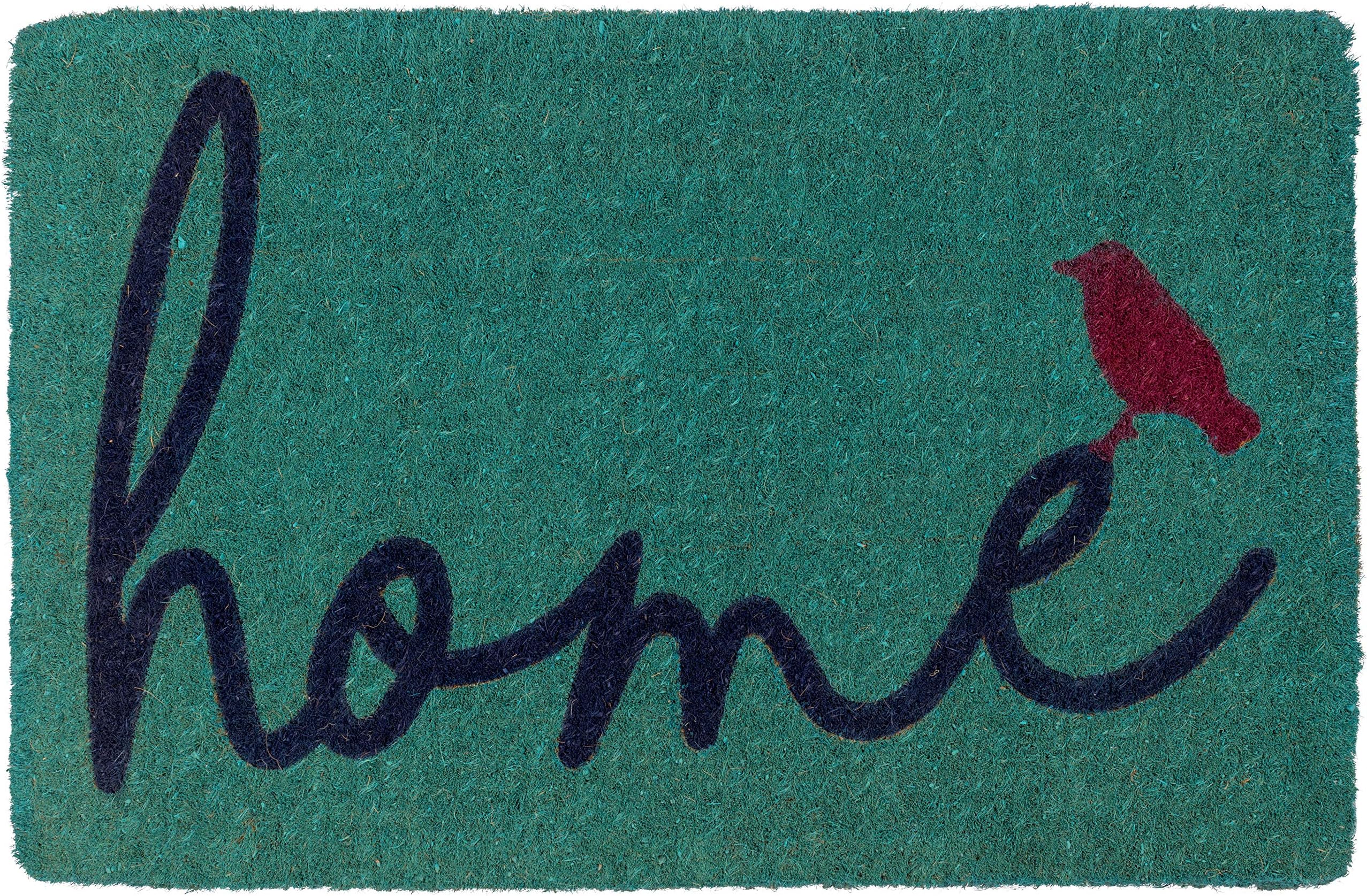 Fab Habitat Extra Thick Doormat - Handwoven, Durable - Natural Coir - Entryway, Front Door, Porch, Patio - A Bird Perched on Home Aqua (24" x 36" Thick)