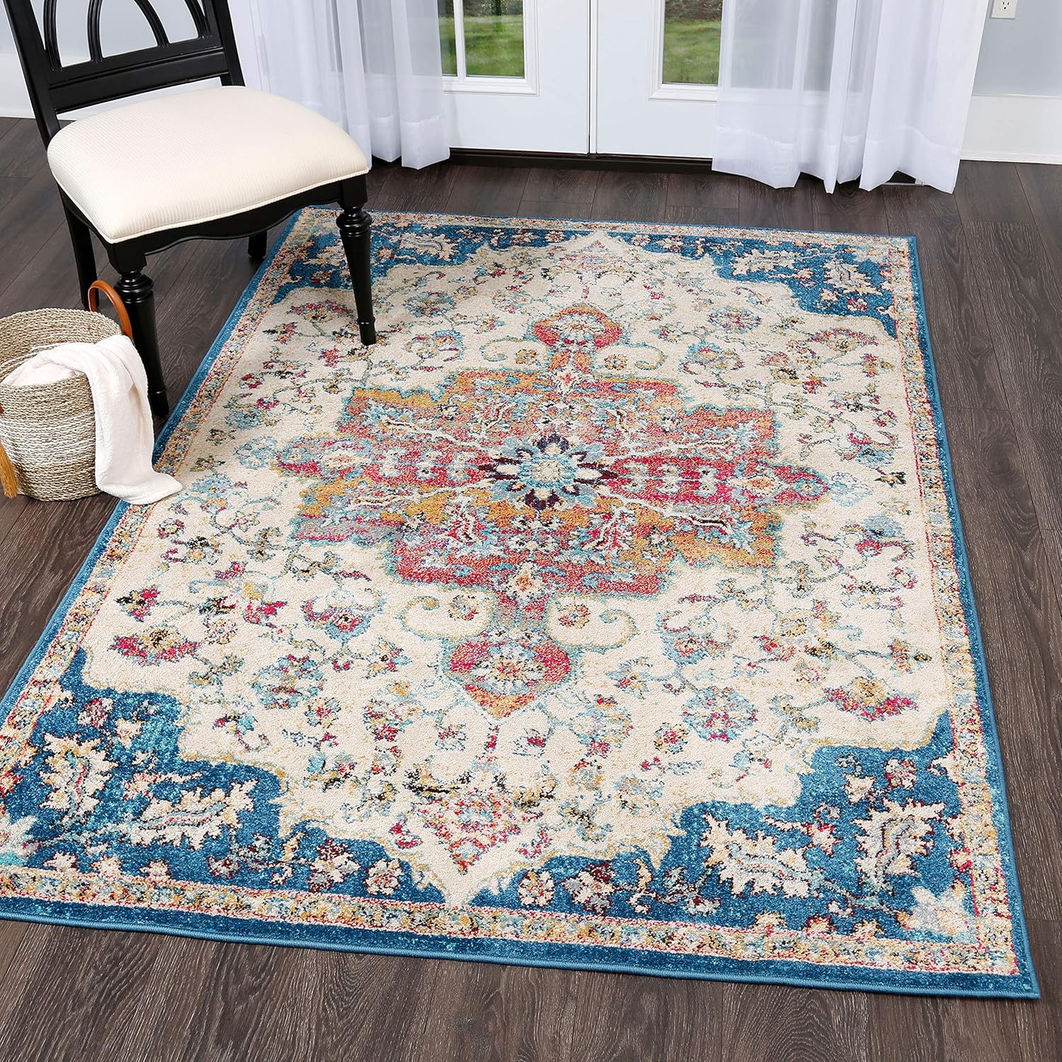 Home Dynamix Serena Merida Area Rug, 5'3"x7'2" Rectangle, Medallion Bohemian Ivory/Blue