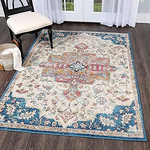 Home Dynamix Serena Merida Area Rug, 5'3"x7'2" Rectangle, Medallion Bohemian Ivory/Blue