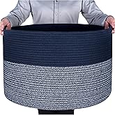 MINTWOOD Design Extra Large 22 x 14 Inches Blanket Storage Basket, Laundry Basket, Decorative Woven Cotton Rope Baskets for Blanket Storage Living Room, Dog Toy Storage Basket Bin, Navy Blue