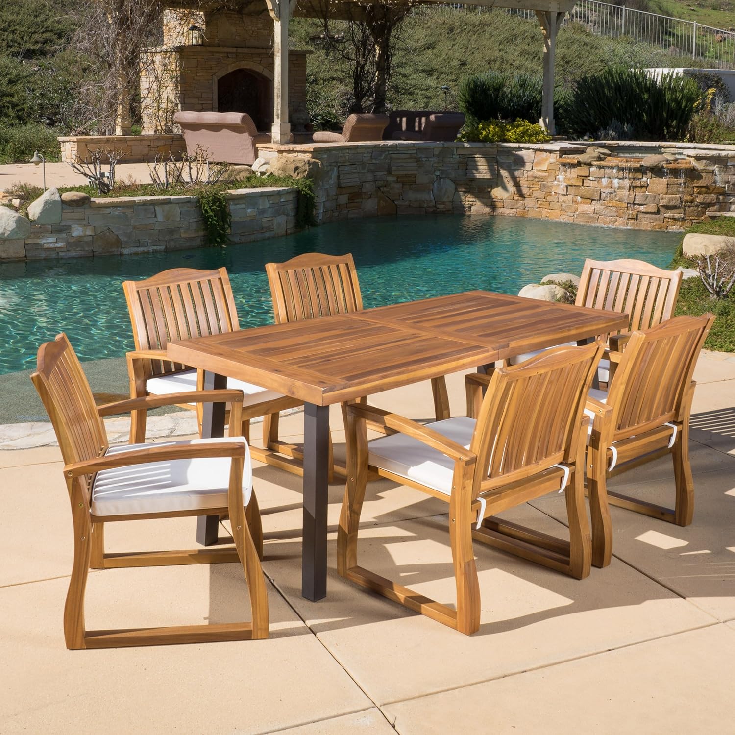 Christopher Knight Home Della Acacia Wood Dining Table, Teak Finish With Rustic Metal : Garden & Outdoor