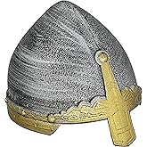 MILERUN Plastic Medieval Crusader Warrior Soldier Norman Nasal Helmet Festival Costume Accessory for Kids Battle Play Halloween Cosplay LARP Silver