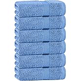 White Classic Light Blue Hand Towels for Bathroom [6 Pack] Cotton Hand Towel Bulk for Gym, Kitchen and Spa, 16x27 Inches Soft Highly Absorbent Quick Dry Terry Salon Towels