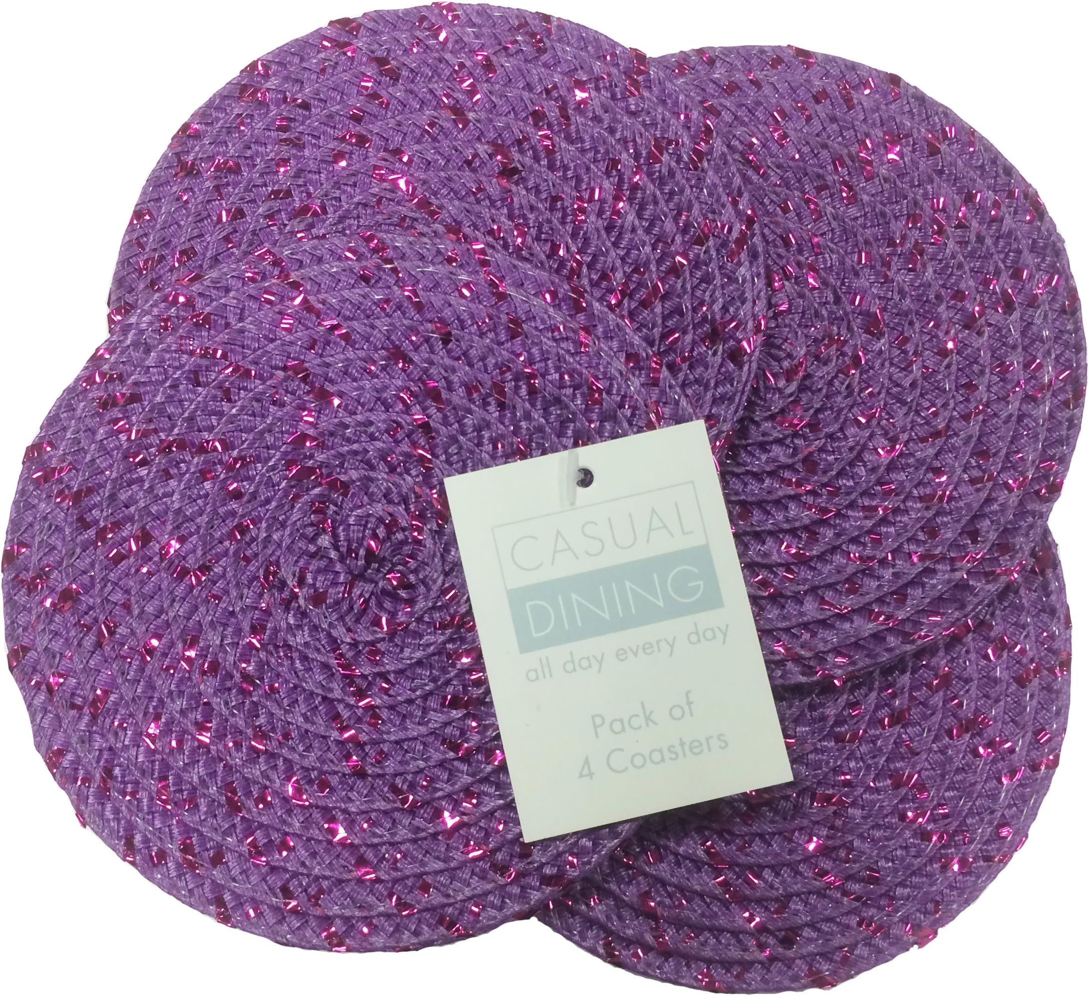 Casual Dining Metallic Purple/Purple Effect Pack Of 4 Round Coasters (4in - 10cm Diameter Approx)