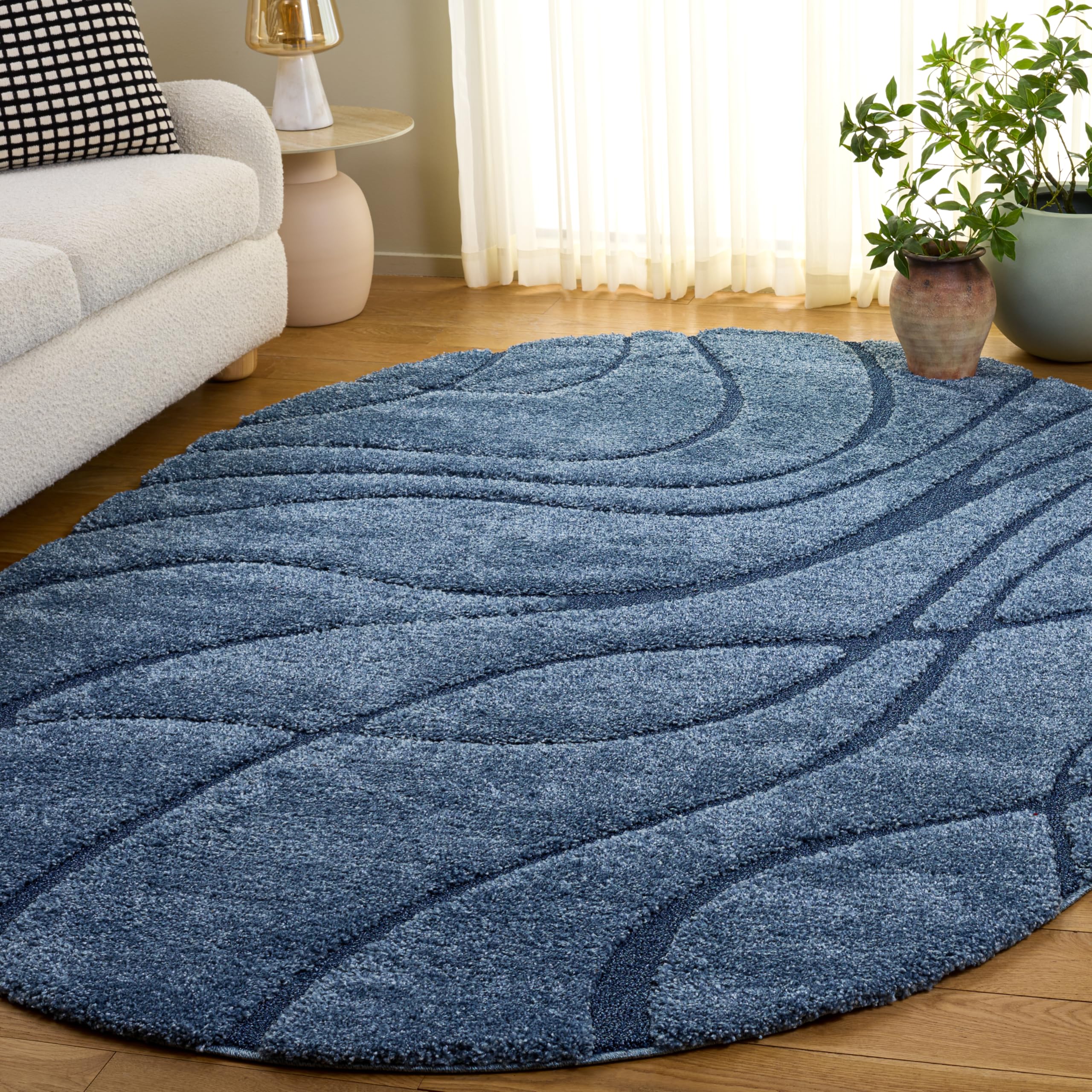 SAFAVIEH Florida Shag Collection Area Rug - 6' x 8' Oval, Light Blue & Blue, Non-Shedding & Easy Cleaning, Plush Thick Pile, Ideal for Living Room, Bedroom, Dining Space (SG471-6065) Image