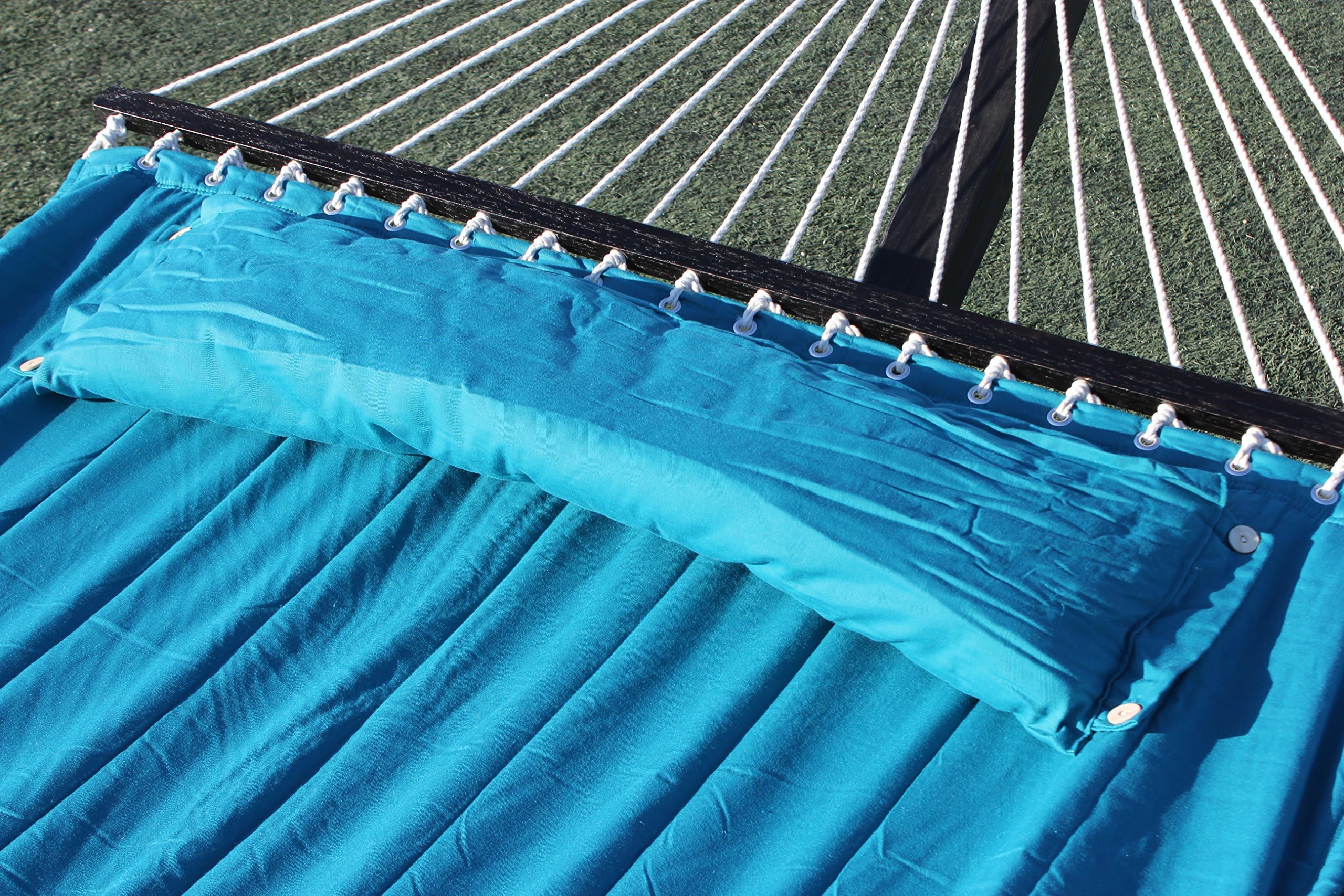 G3ELITE Teal Hammock Bed, Premium Quality Padded Two Person Quilted Bed with Pillow, Black Rope Spreader Bars, Double Wide