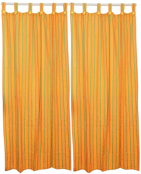 Buy Alemah Pure Cotton Stripe Curtains With Button Type Loop Set