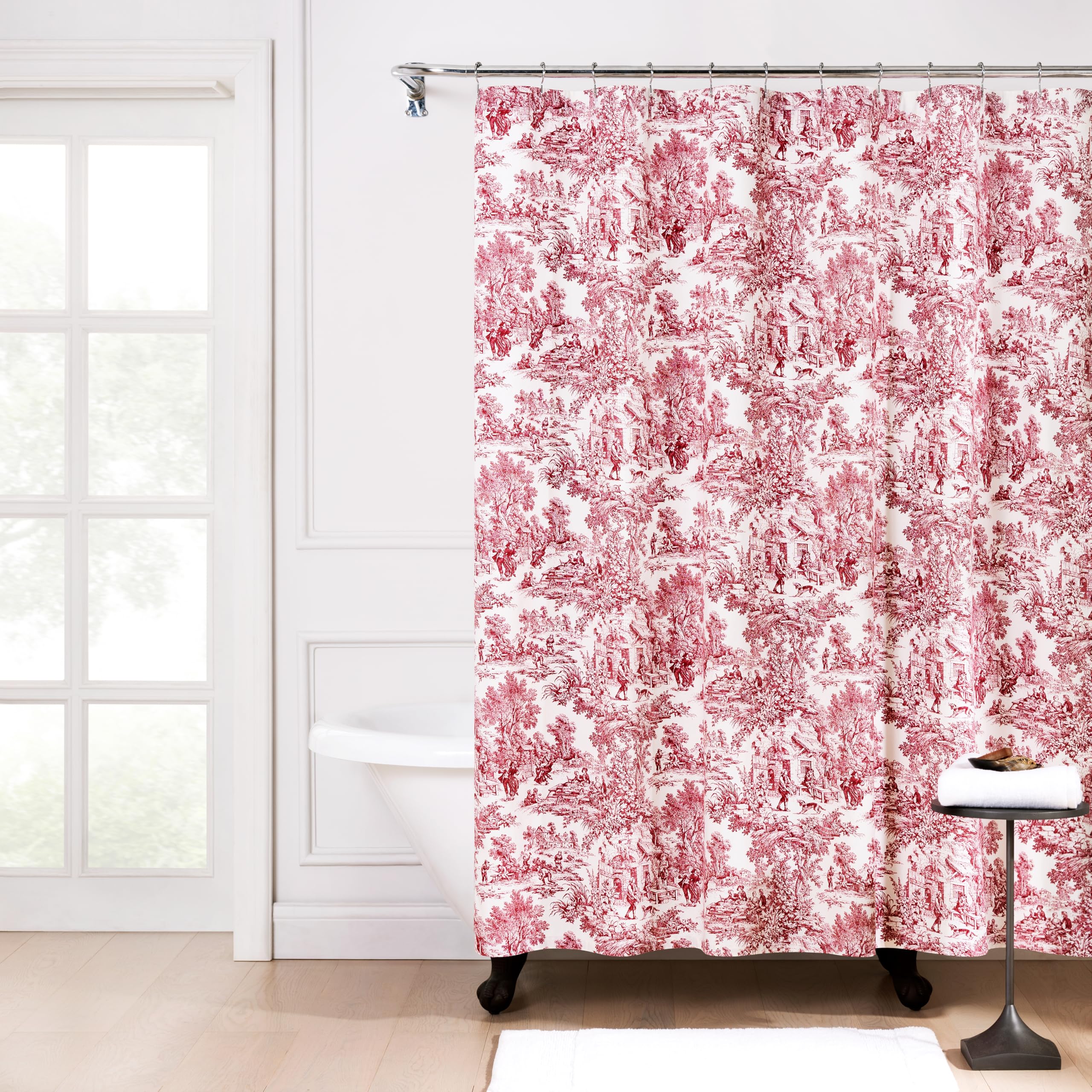Victoria Park Toile Bathroom Shower Curtain, Red โ image 1