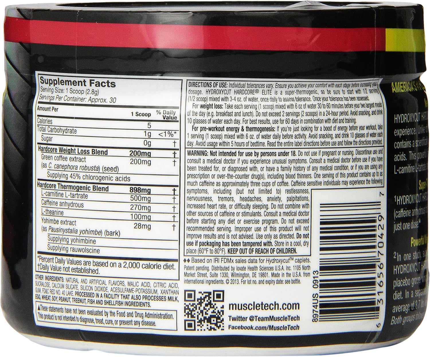 Hydroxycut Hardcore Elite Powder Fruit Fusion, 30 Servings, 72 Grams: Health & Personal Care