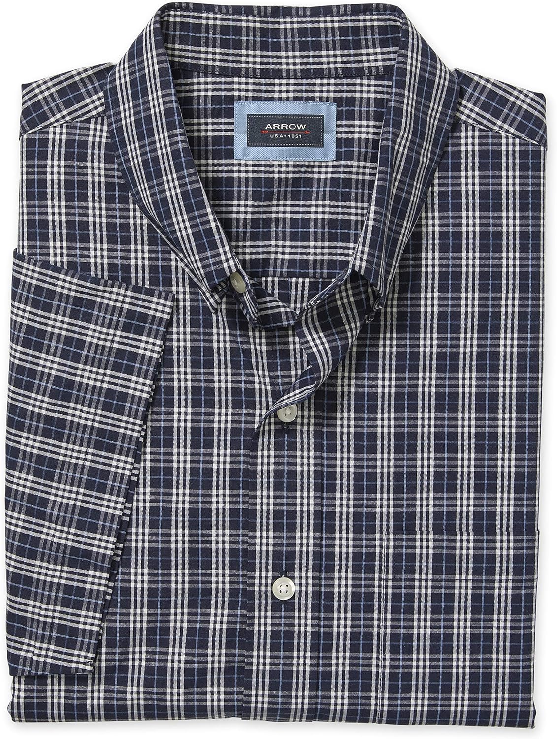 Arrow Men's Big and Tall Hamilton Poplins Short Sleeve Button Down Plaid Shirt: Clothing