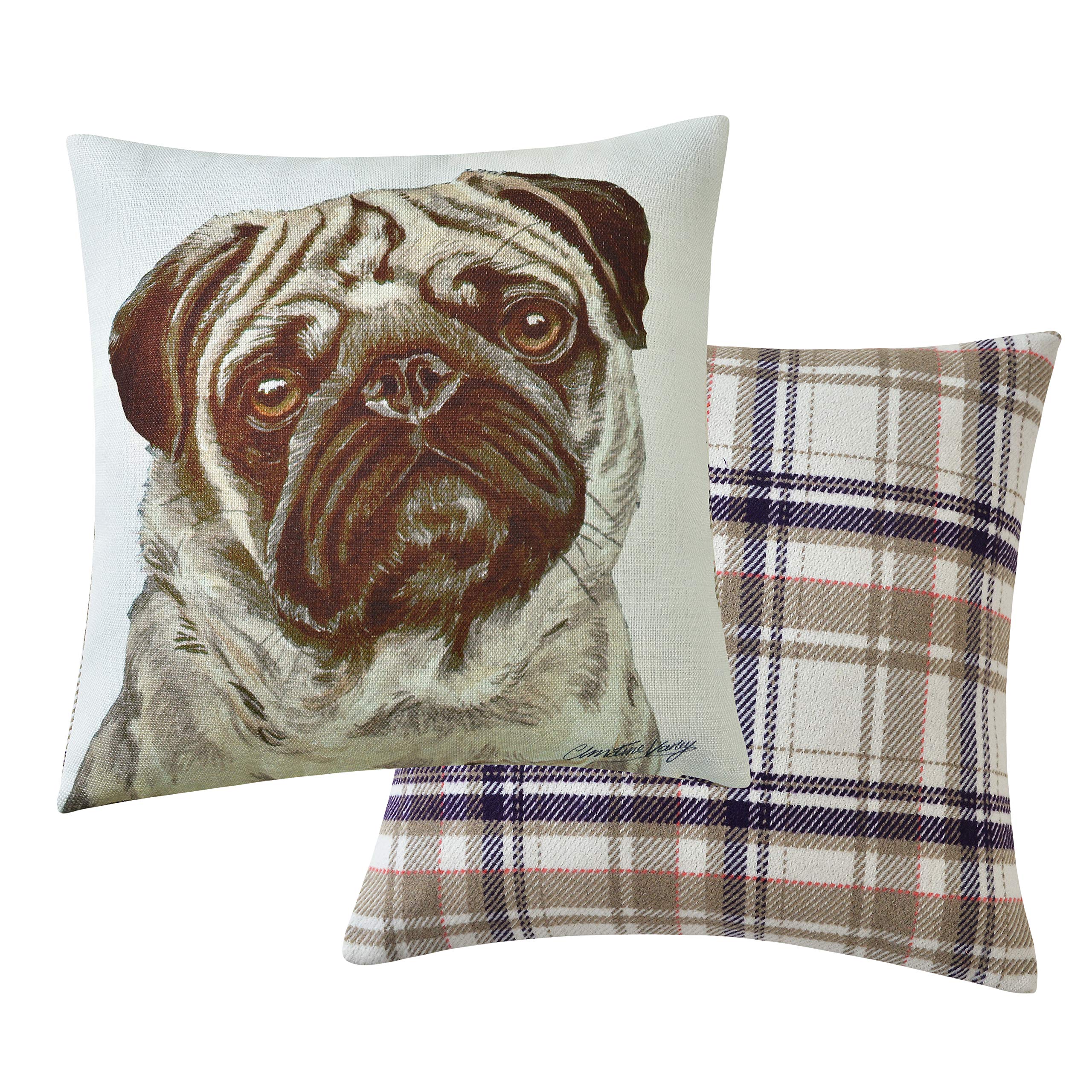 Viceni Maturi Pug Filled Dog Cushion-43 x 43cm / 17 x 17-inch, Multi-Colour, 43 x 43cm