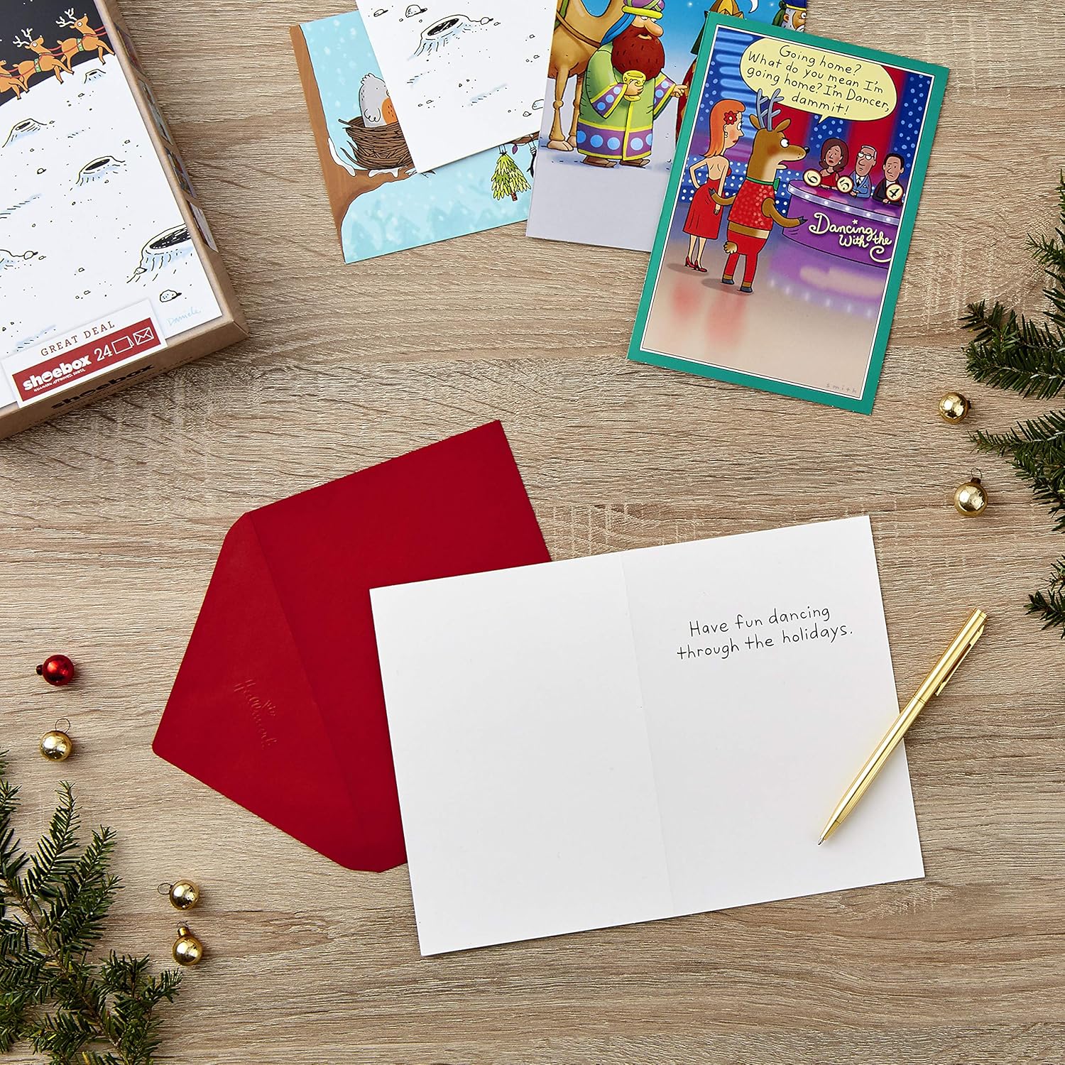 Hallmark Shoebox Funny Boxed Christmas Cards Assortment, Cartoons (4 Designs, 24 Christmas Cards with Envelopes) : Office Products