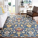 SAFAVIEH Blossom Collection Area Rug - 9' x 12', Navy & Multi, Handmade Wool, Ideal for High Traffic Areas in Living Room, Be