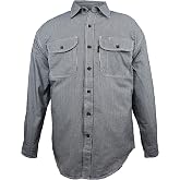 FiveBrother Men's Flex-Denim Long Sleeve Hickory Stripe Logger Shirt | Button Front