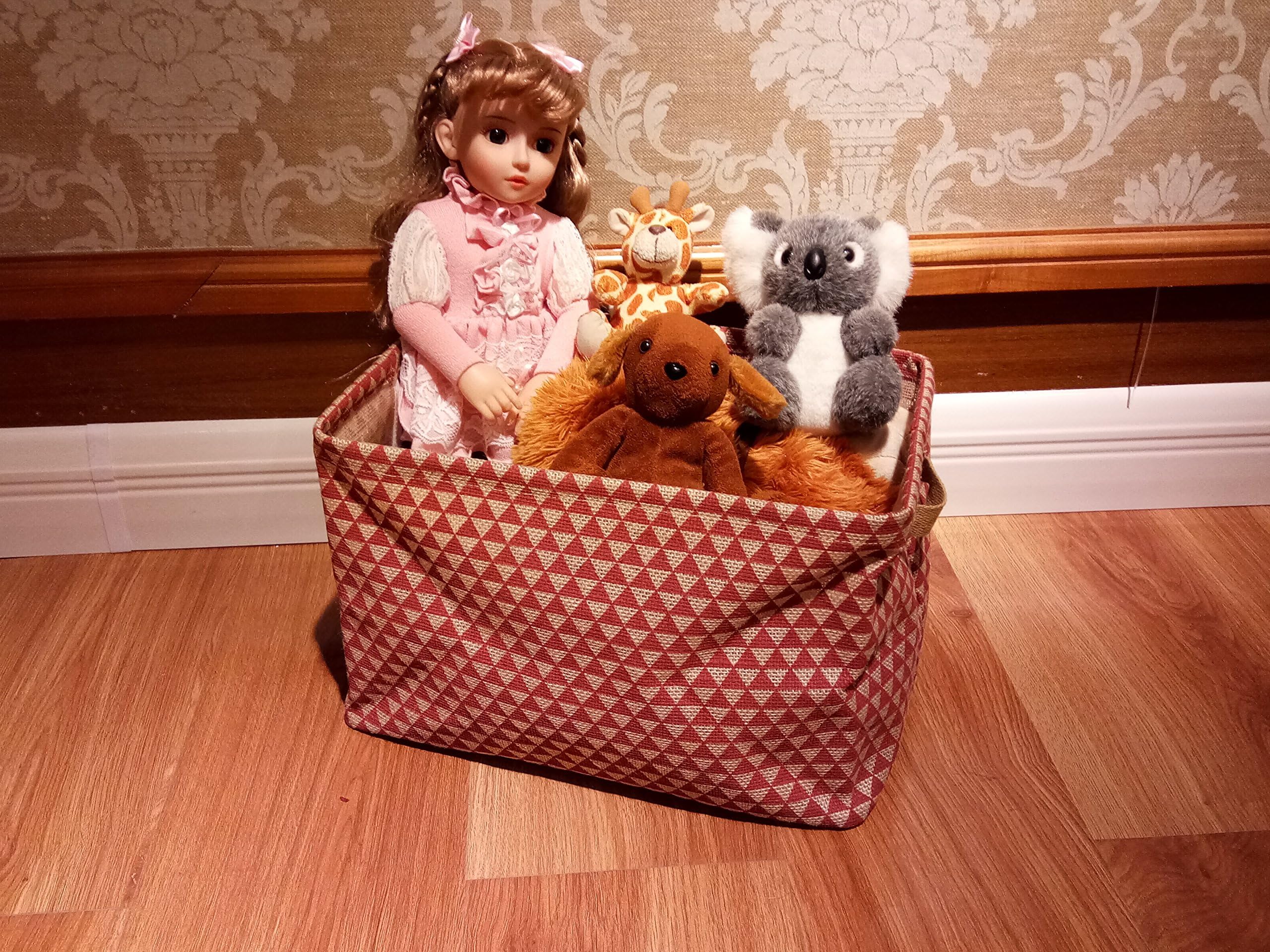 Jute Storage Bin 15 inches Long (New, Printed Jute) for Toy Storage - Storage Basket for Organizing Baby Toys, Kids Toys, Baby Clothing, Children Books, Gift Baskets (Red, 1pc)