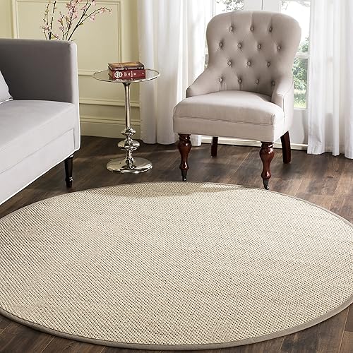 Safavieh Natural Fiber Collection NF143E Border Sisal Area Rug, 8' x 8' Round, Marble / Khaki