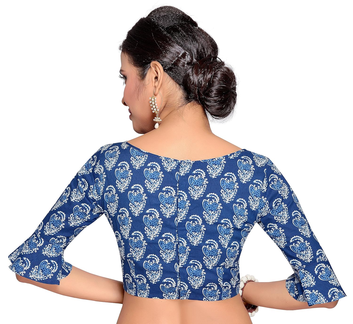 studio shringaar women's indigo blue pure cotton stitched saree blouse with frilled sleeves