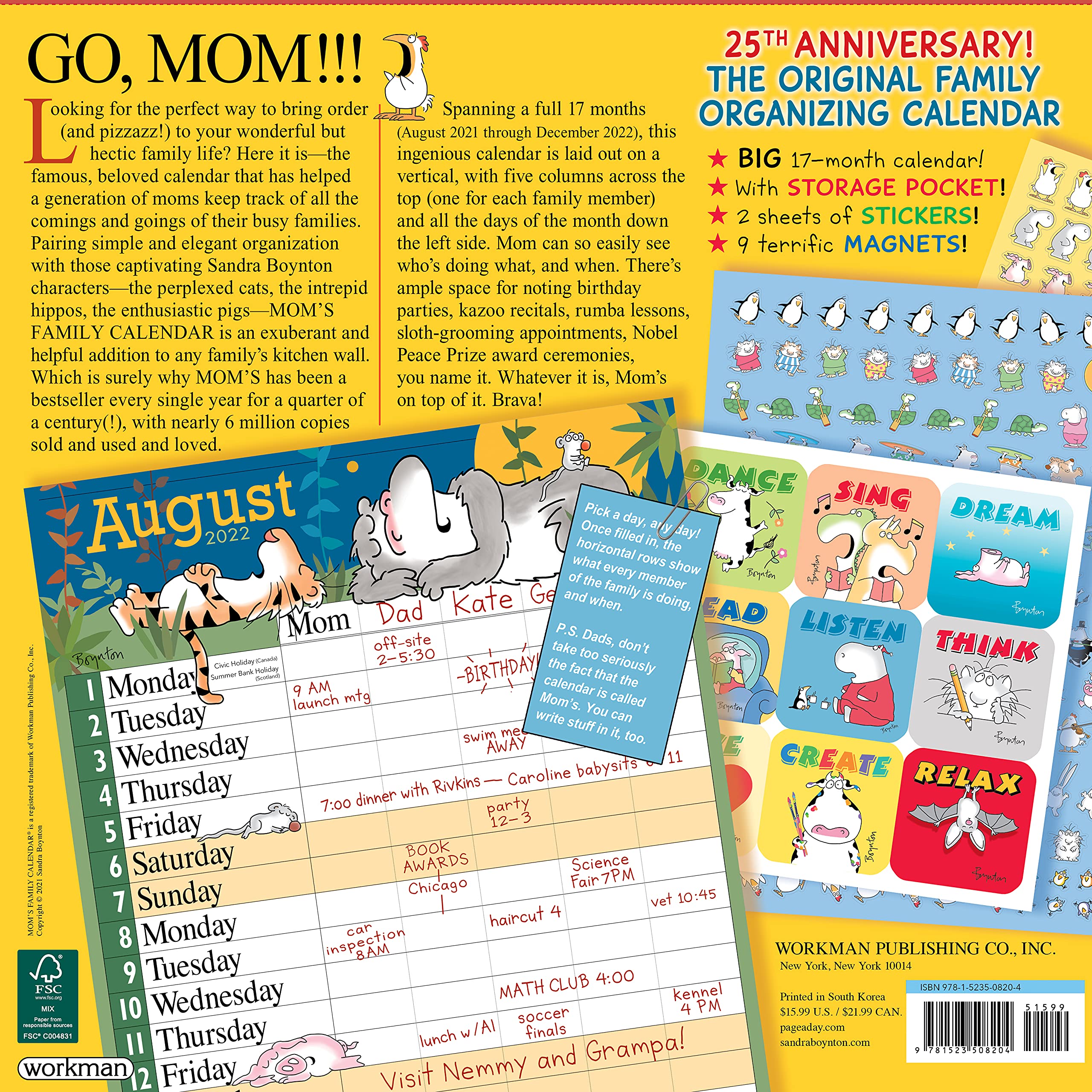 Smeom Calendrier 2023 Mom's Family Wall Calendar 2022: Workman Calendars, Boynton, Sandra:  9781523508204: Amazon.com: Books