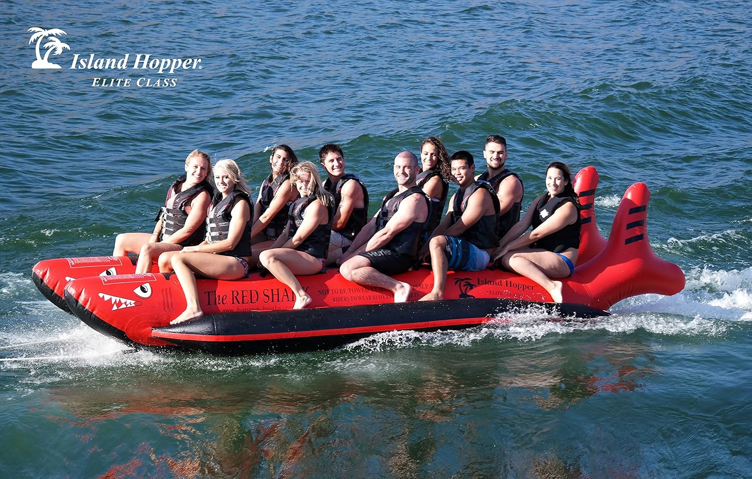 Island Hopper The Red Shark Banana Boat 10 Passenger Side-By-Side Towable Tube