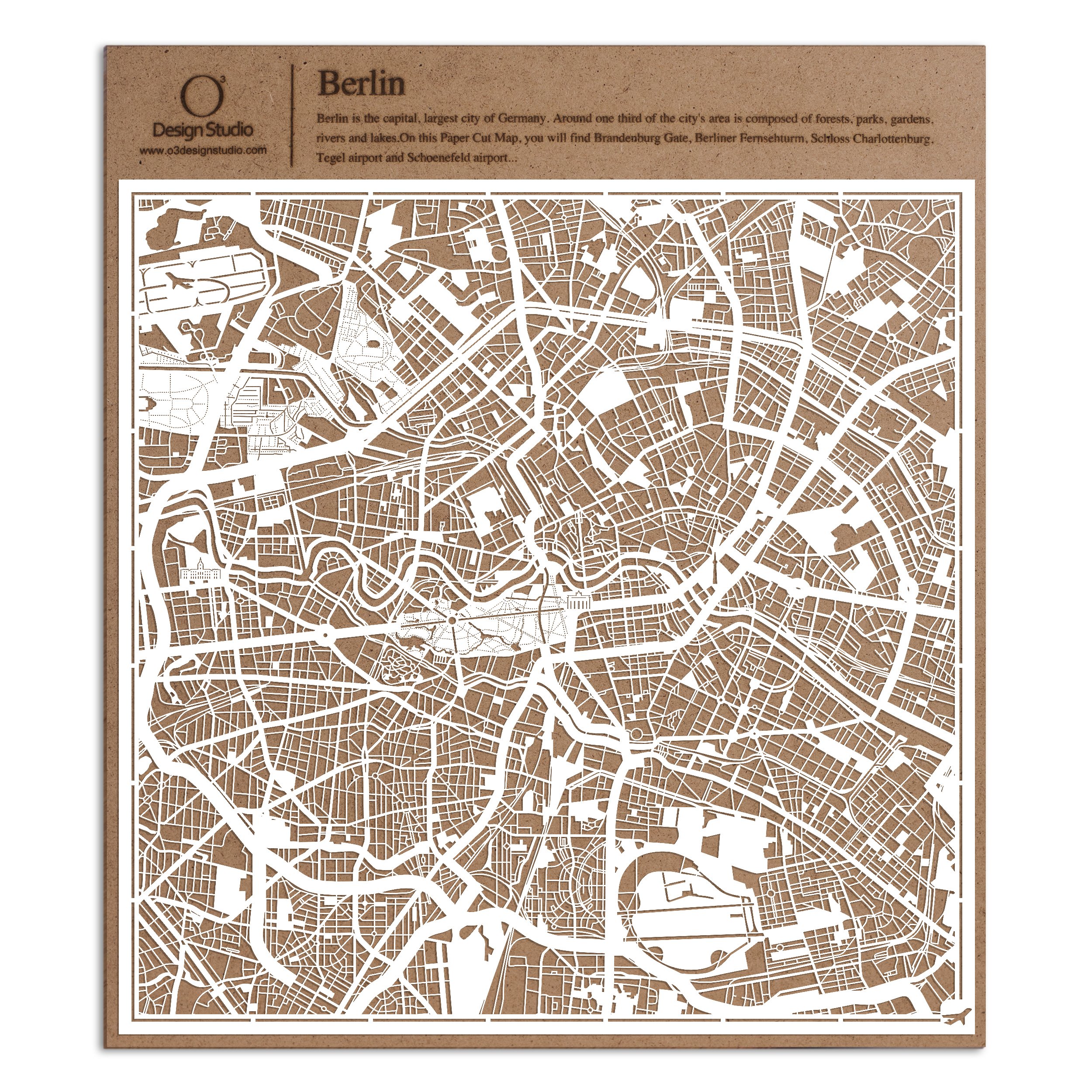 Berlin Paper Cut Map White 30x30 cm Paper Art