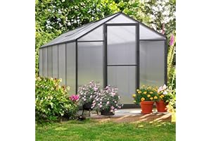 MUPATER 6 x 12 FT Outdoor Greenhouse, Polycarbonate Greenhouse with Aluminum Frame, Lockable Door and Ajustable Roof Vent for Backyard, Grey
