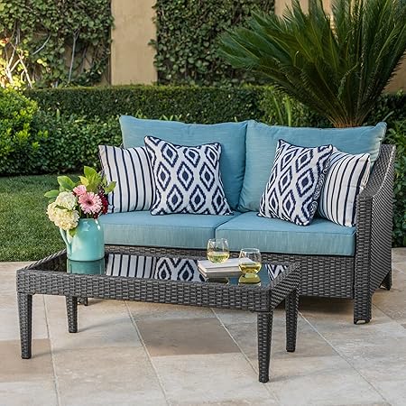 Amazon Com Gdfstudio Charles Outdoor Grey Wicker Loveseat And