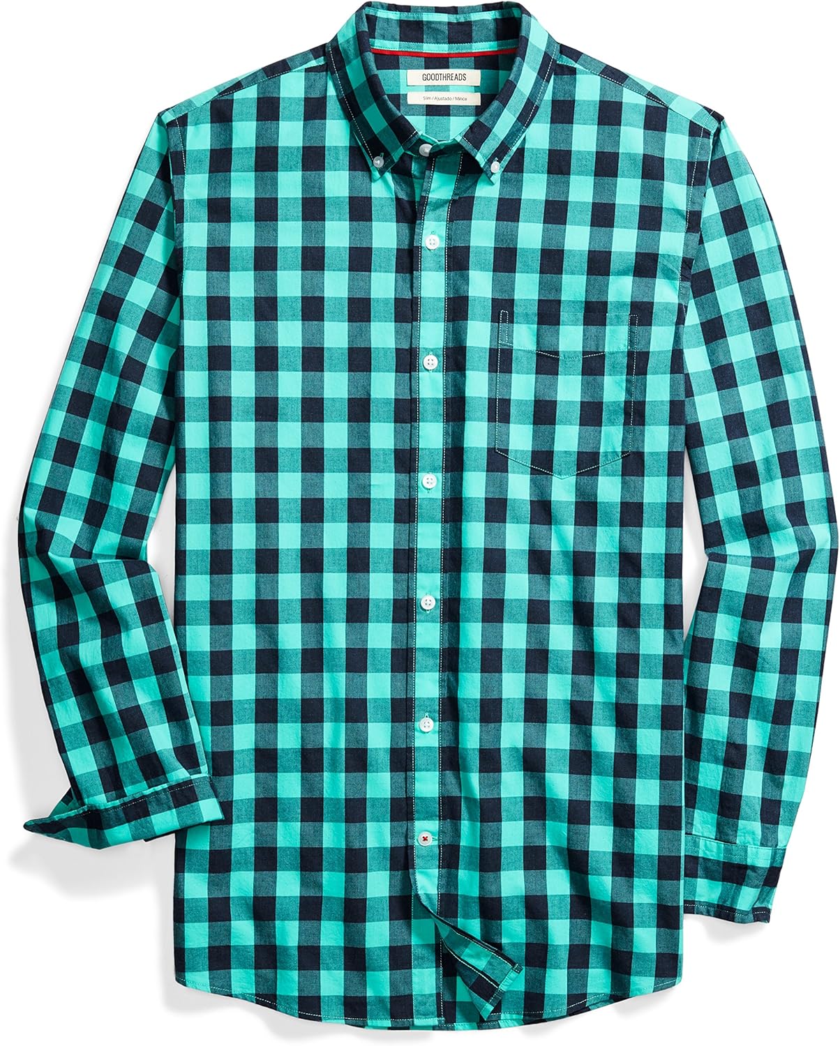  Brand - Goodthreads Men's Slim-Fit Long-Sleeve Gingham Shirt: Clothing
